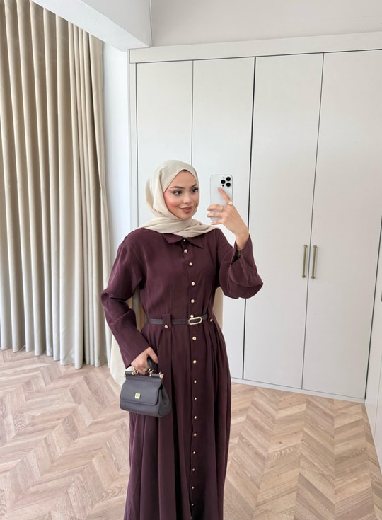 HR-0857H&R ButikMoi- Seli Bel Detaylı Elbise Bordo