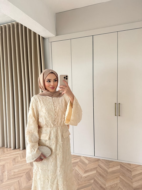 HR-0067H&R ButikNG-Sakura Dantel Elbise Vanilya