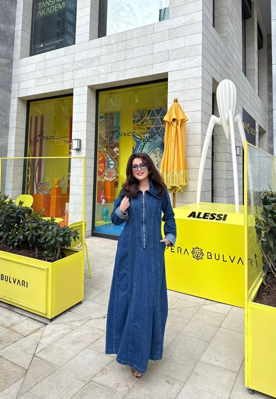 elbs-1544H&R ButikPera Ön Fermuarlı Kot Elbise