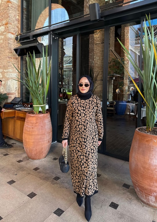 ELB-022H&R ButikPLS-Leopar Elbise