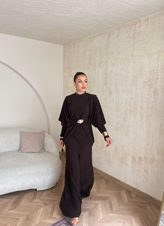 HR-0802H&R ButikQaş-  Aural Sandy Elbise Acı Kahve