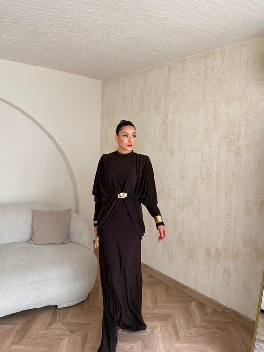 HR-0802H&R ButikQaş-  Aural Sandy Elbise Acı Kahve