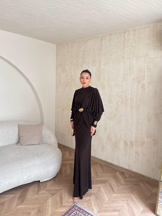 HR-0802H&R ButikQaş-  Aural Sandy Elbise Acı Kahve