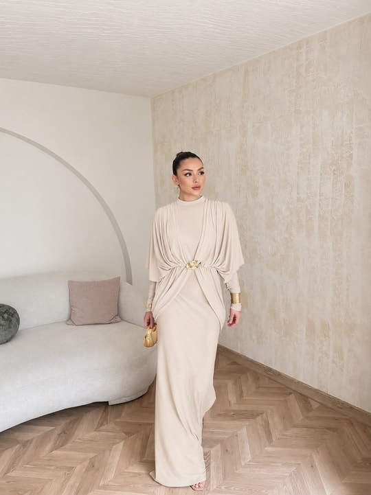 HR-1423H&R ButikQaş-  Aural Sandy Elbise Taş-Bej