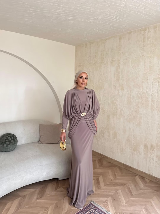 HR-0802H&R ButikQaş-  Aural Sandy Elbise Vizon
