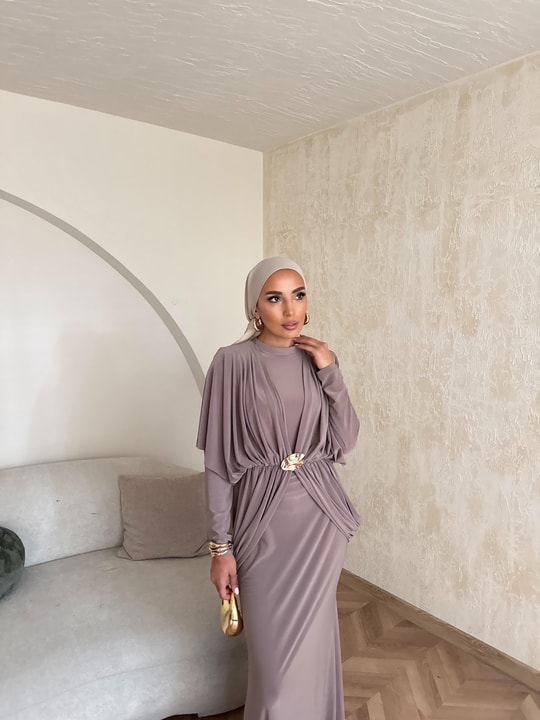 HR-0802H&R ButikQaş-  Aural Sandy Elbise Vizon