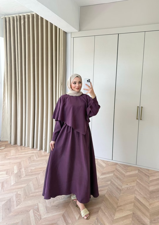 HR-1017H&R ButikQu - Dens Üst Detaylı Elbise Mürdüm