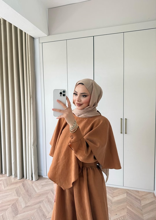 HR-1017H&R ButikQu - Dens Üst Detaylı Elbise Camel