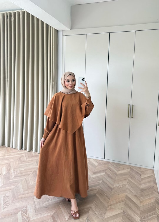 HR-1017H&R ButikQu - Dens Üst Detaylı Elbise Camel