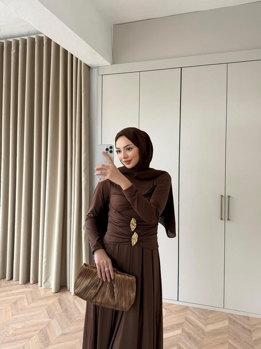 HR-0166H&R ButikQu-Desa Sandy Elbise Acı Kahve