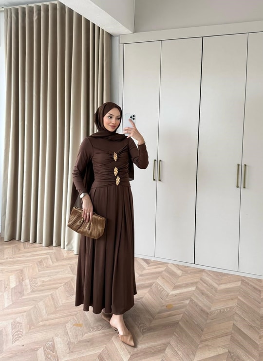 HR-0166H&R ButikQu-Desa Sandy Elbise Acı Kahve