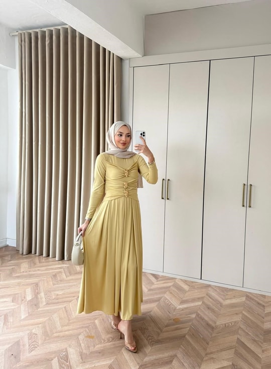 HR-0166H&R ButikQu-Desa Sandy Elbise Hardal