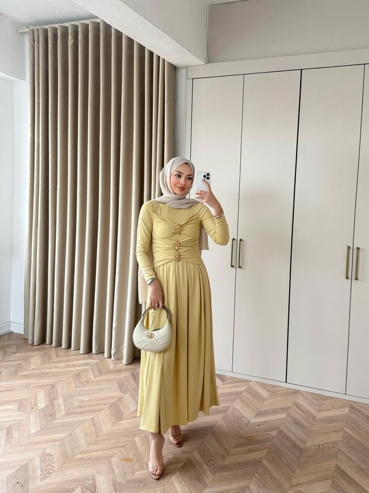 HR-0166H&R ButikQu-Desa Sandy Elbise Hardal