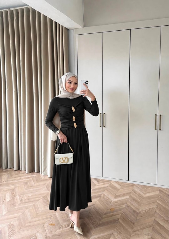 HR-0169H&R ButikQu-Desa Sandy Elbise Siyah
