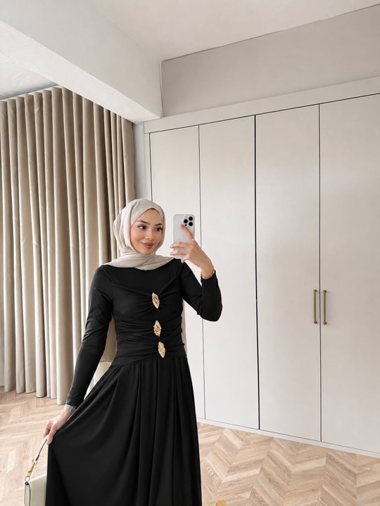 HR-0169H&R ButikQu-Desa Sandy Elbise Siyah