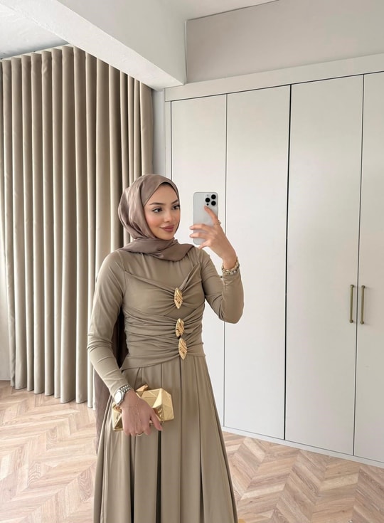 HR-0166H&R ButikQu-Desa Sandy Elbise Vizon