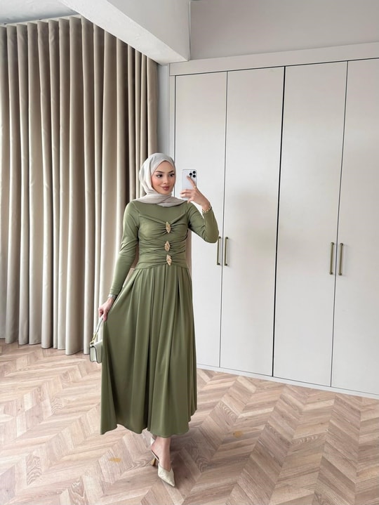 HR-0166H&R ButikQu-Desa Sandy Elbise Yeşil