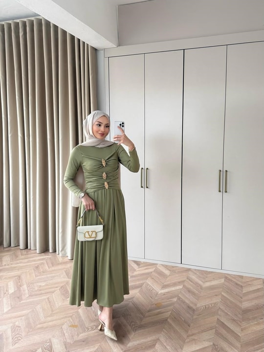 HR-0166H&R ButikQu-Desa Sandy Elbise Yeşil