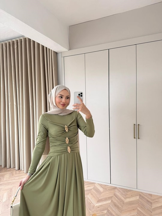 HR-0166H&R ButikQu-Desa Sandy Elbise Yeşil