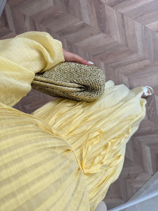 HR-1252H&R ButikQu - Duvas Modal Elbise Sarı