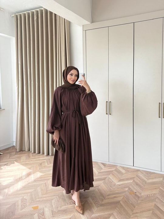 HR-0174H&R ButikQu- Olivia Elbise Acı Kahve