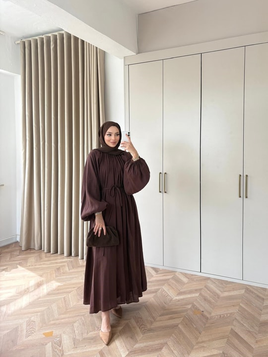 HR-0174H&R ButikQu- Olivia Elbise Acı Kahve
