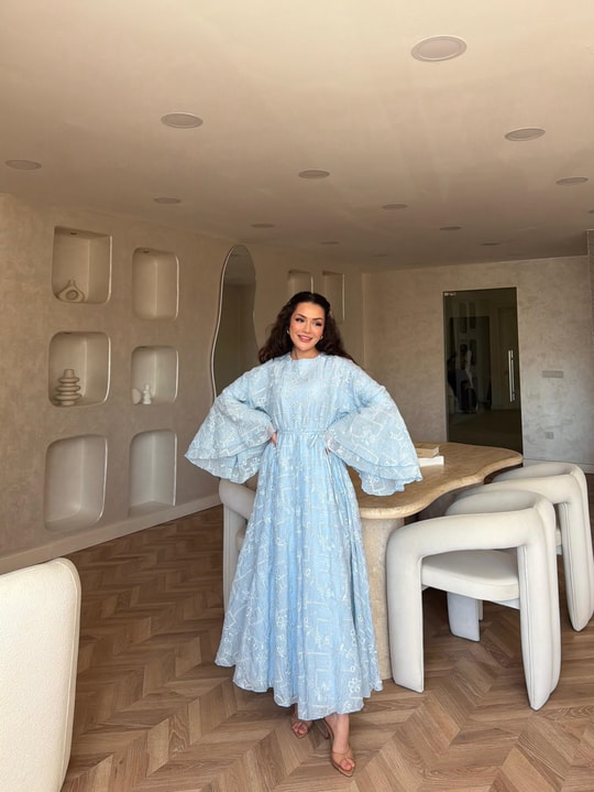 HR-1175H&R ButikQu- Yeni Desen Selen Elbise Bebe Mavi