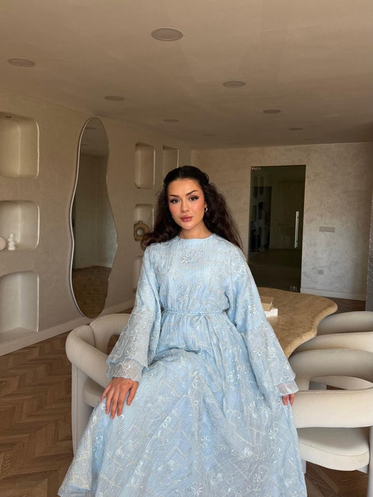 HR-1175H&R ButikQu- Yeni Desen Selen Elbise Bebe Mavi