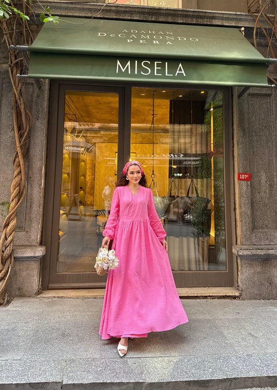 elbs-1634H&R ButikŞobiyet Müslin Keten Elbise Pembe