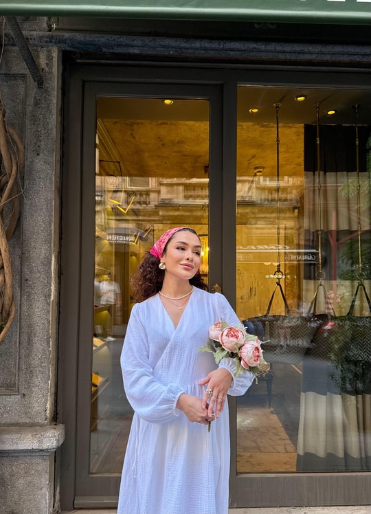 elbs-1634H&R ButikŞobiyet Müslin Keten Elbise Beyaz