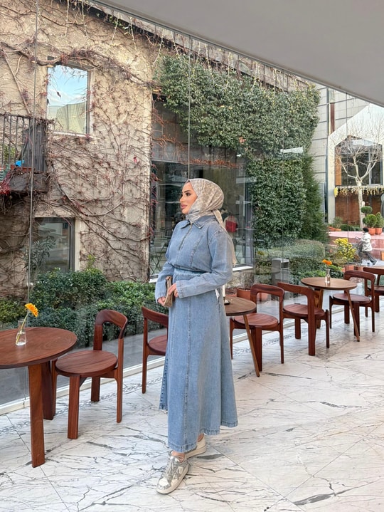 ELB-106H&R ButikTB-Büşli Kot Elbise Mavi