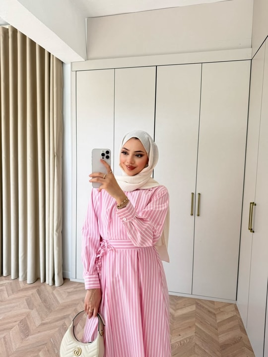HR-1032H&R ButikTB - Lena Kalın Çizgili Elbise Pembe
