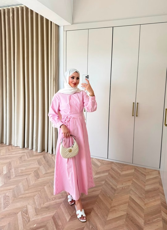 HR-1032H&R ButikTB - Lena Kalın Çizgili Elbise Pembe