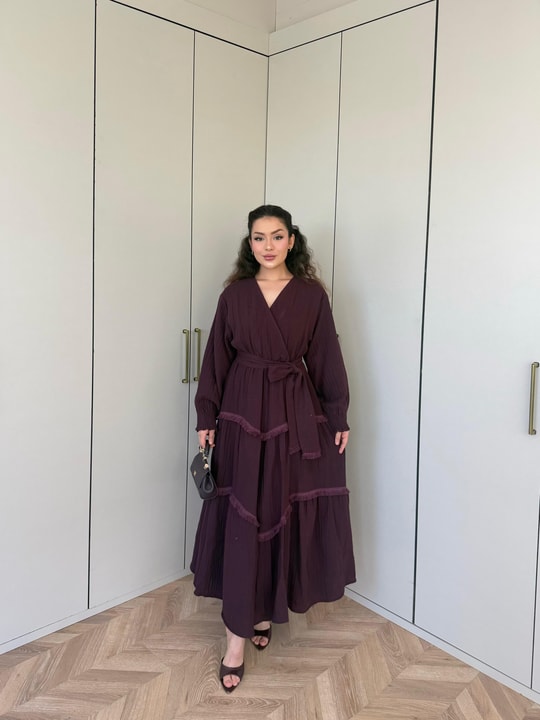 HR-0934H&R ButikTB - Püskül Detaylı Elbise Mürdüm