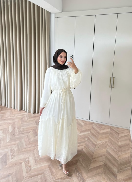 HR-1288H&R ButikTB - Ülama Modal Elbise Ekru