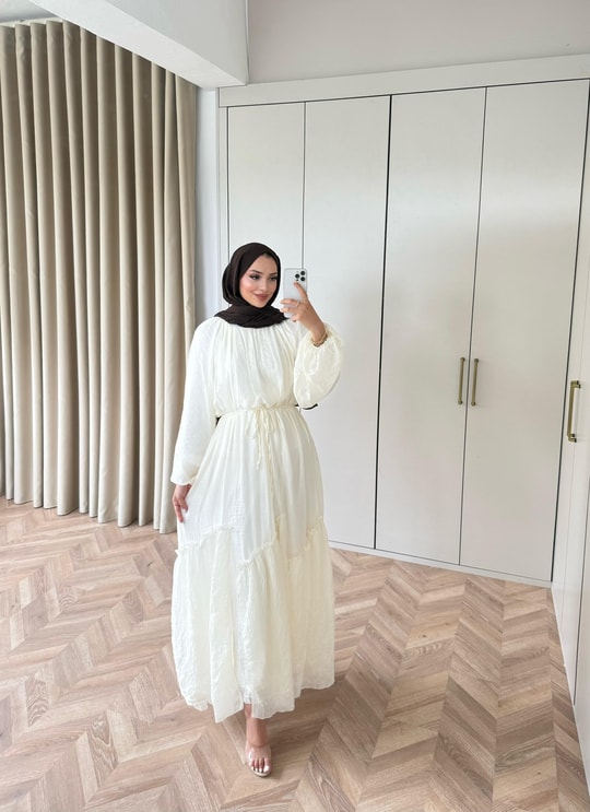 HR-1288H&R ButikTB - Ülama Modal Elbise Ekru