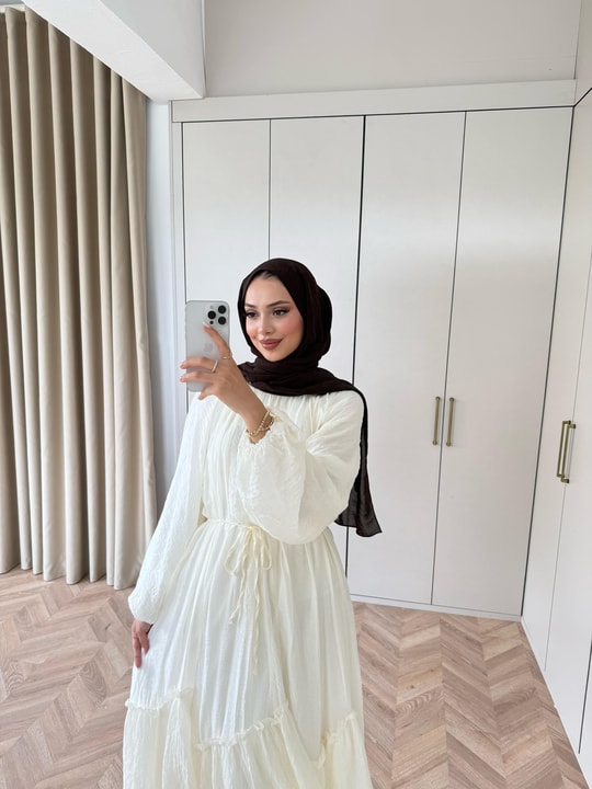 HR-1288H&R ButikTB - Ülama Modal Elbise Ekru
