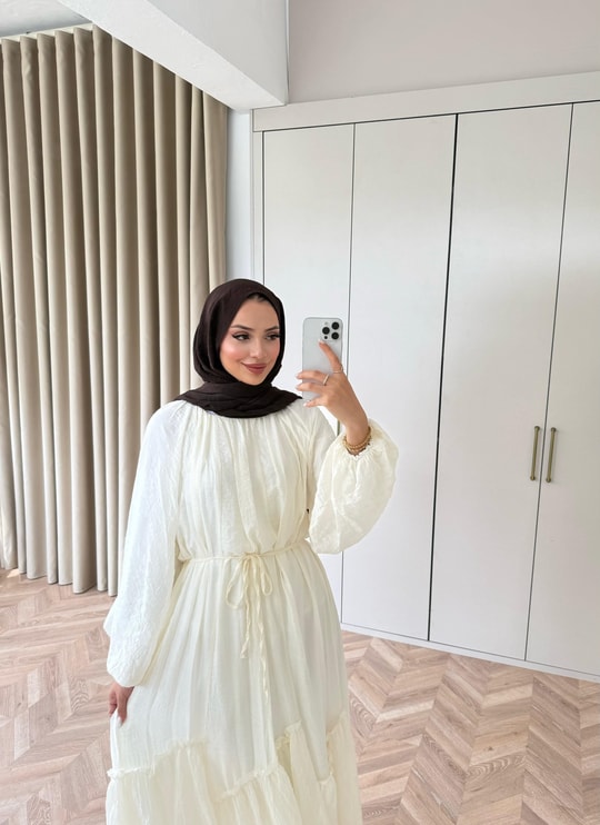 HR-1288H&R ButikTB - Ülama Modal Elbise Ekru