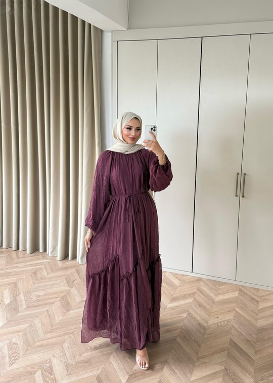 HR-1288H&R ButikTB - Ülama Modal Elbise Mürdüm