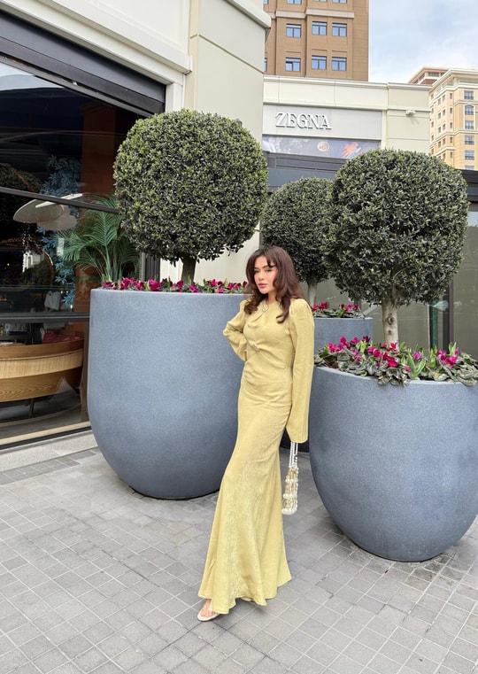 elbs-1581H&R ButikÜmra Gold Düğmeli Elbise Sarı