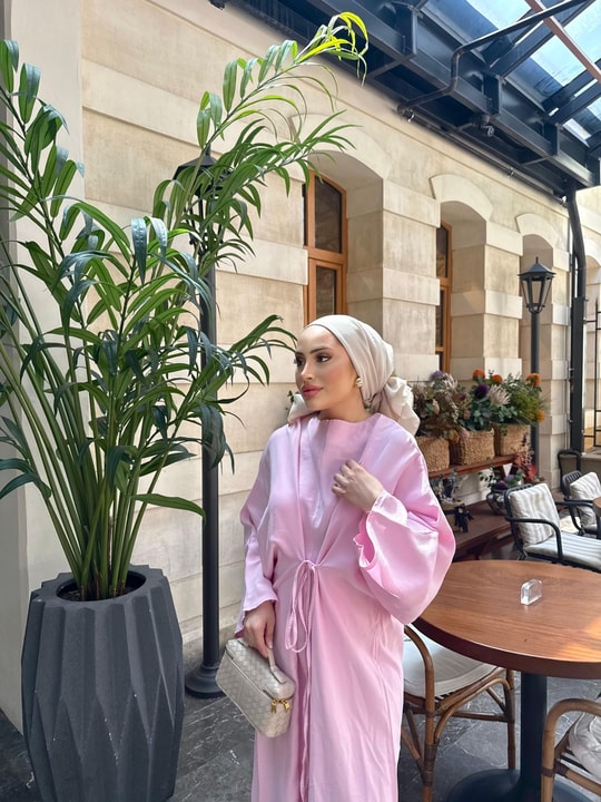 elbs-1675H&R ButikZendla Bel Bağlamalı Elbise Pembe