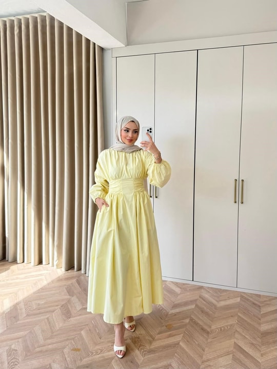 HR-0225H&R ButikZeyn Elbise Sarı