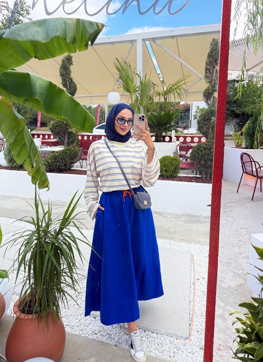 HR-3010H&R ButikNG- Dani Bağcıklı Gabardin Etek Saks Mavi