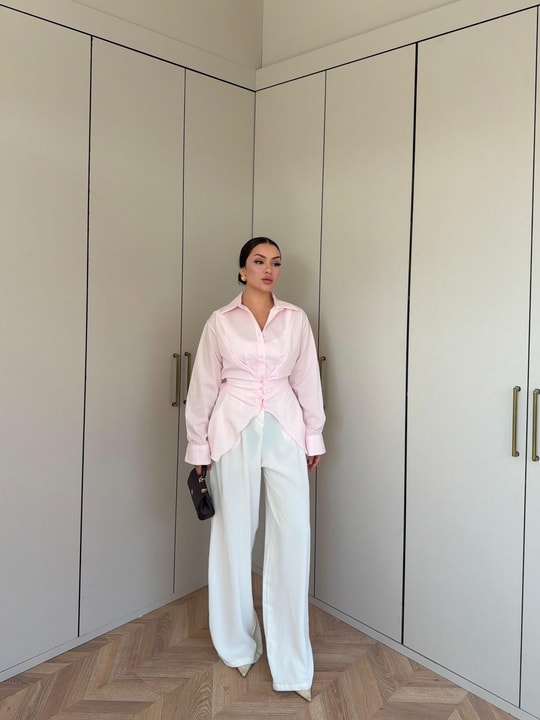 HR-1481H&R ButikDuq- Gişa Ön Düğmeli Gömlek Pembe