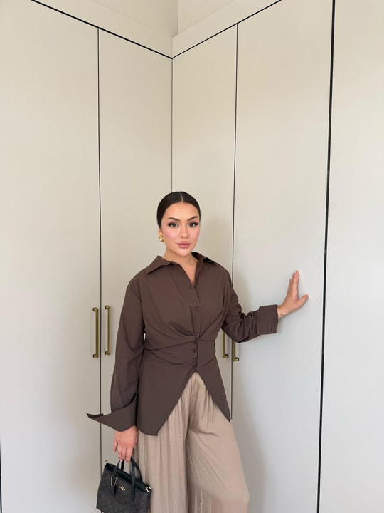 HR-1481H&R ButikDuq- Gişa Ön Düğmeli Gömlek Acı Kahve