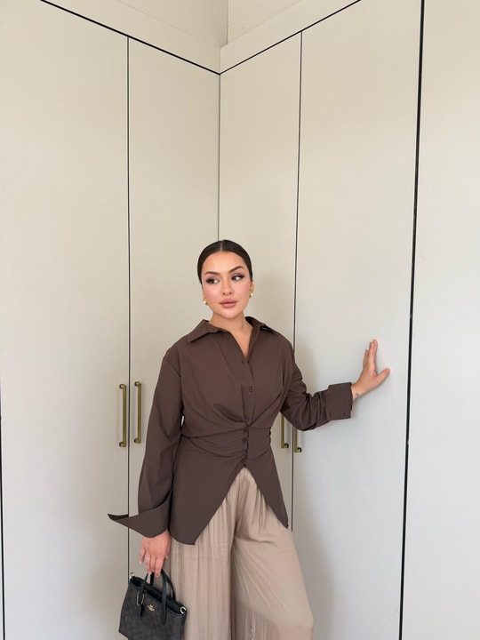 HR-1481H&R ButikDuq- Gişa Ön Düğmeli Gömlek Acı Kahve