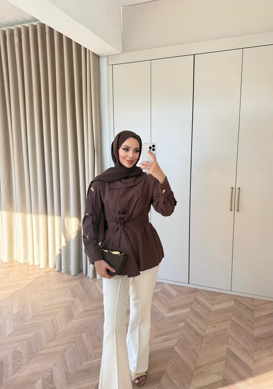 HR-0969H&R ButikDuq- Rewa Yan Düğmeli Gömlek Acı Kahve