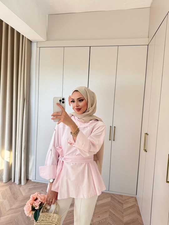 HR-0969H&R ButikDuq- Rewa Yan Düğmeli Gömlek Pembe