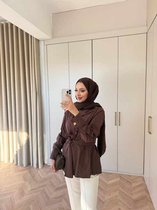 HR-0969H&R ButikDuq- Rewa Yan Düğmeli Gömlek Acı Kahve