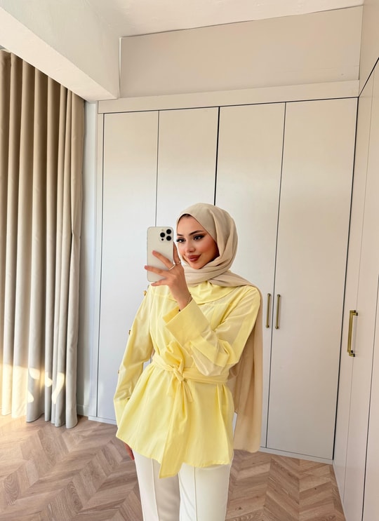 HR-0969H&R ButikDuq- Rewa Yan Düğmeli Gömlek Sarı